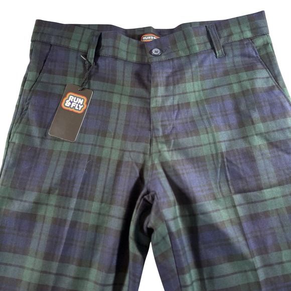 Run & Fly Pants Mens 32 Black Watch Tartan Check Slim Fit Straight Leg Punk Goth - Picture 2 of 9